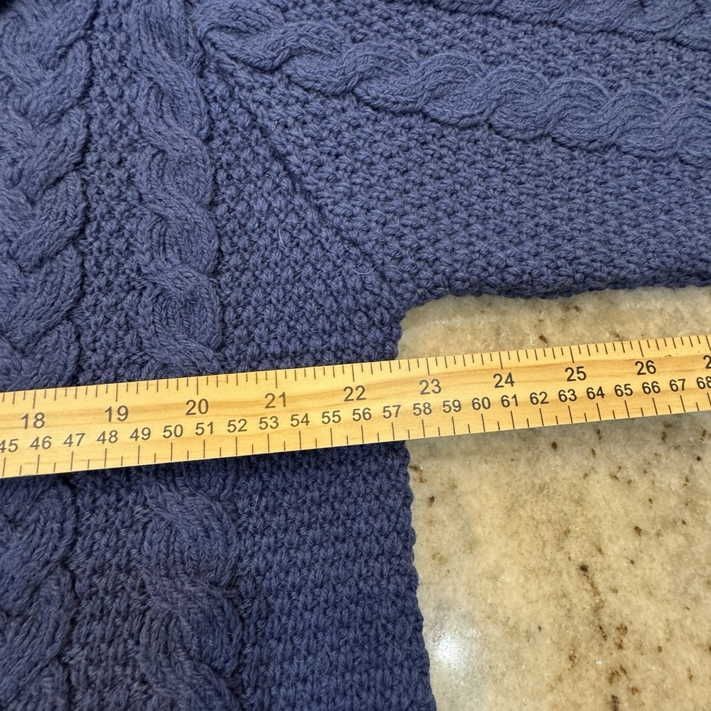 Vintage Aran Crafts Large 100% Merino Wool Cable Knit Sweater Ireland Blue - Picture 4 of 8